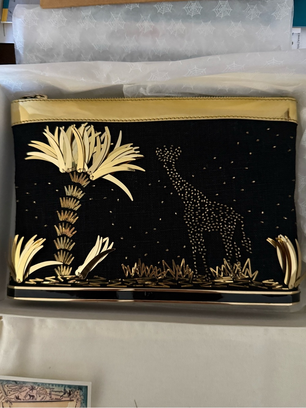 Charlotte Olympia Black and Gold Giraffe Accent Pouch